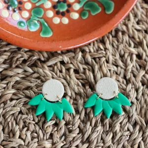 Boucles d’oreilles Coquillage – Lin naturel & Vert avocat – Bijou unique & fait-main