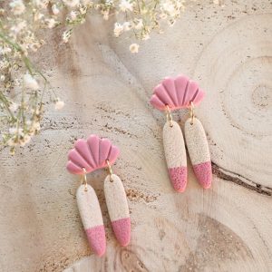 Boucles d’oreilles Brume – Rose bruyère & Lin – Bijou unique & fait-main