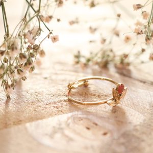 Bague Fleur de lin – Acajou – Bijou unique & fait-main