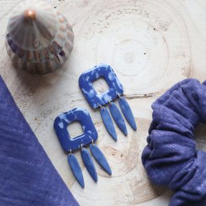 Boucles d’oreilles Salicorne – Bleu marine – Bijou unique & fait-main