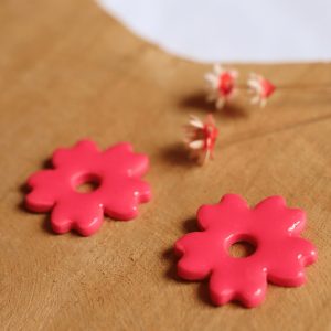 Boucles d’oreilles Paquerette – Rose flament – Bijou unique & fait-main