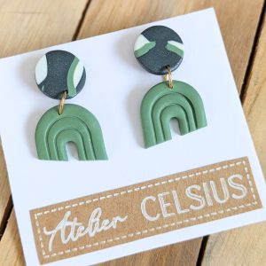 Boucles d’oreilles Vert / Blanc / Noir – Bijou unique & fait-main