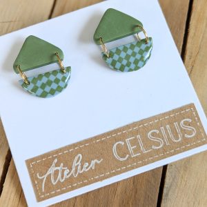 Boucles d&rsquo;oreilles Bleu Pastel / Vert – Bijou unique & fait-main