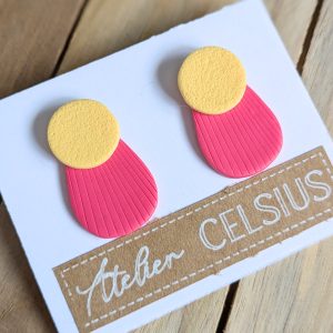 Boucles d&rsquo;oreilles Rose / Jaune – Bijou unique & fait-main