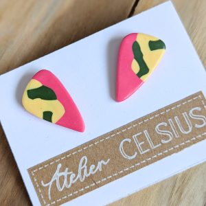 Boucles d&rsquo;oreilles Rose / Jaune / Vert- Bijou unique & fait-main