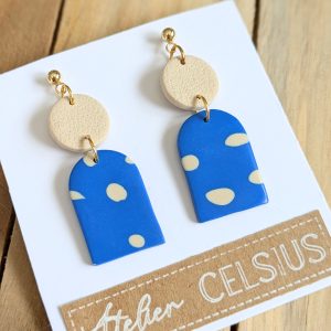 Boucles d&rsquo;oreilles Bleu / Crème- Bijou unique & fait-main