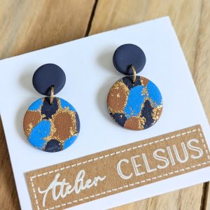 Boucles d&rsquo;oreilles Duo de Bleu / Or / Chocolat  – Bijou unique & fait-main