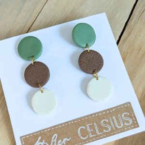 Boucles d’oreilles – Soie vert / Chocolat / Blanc- Bijou unique & fait-main
