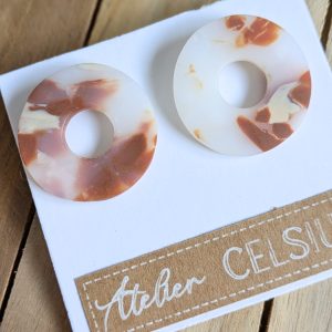 Boucles d&rsquo;oreilles Anneau Blanc / Marron – Bijou unique & fait-main