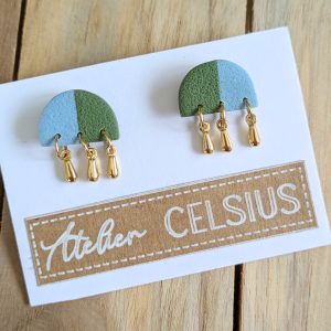 Boucles d&rsquo;oreilles Bleu Pastel / Vert – Bijou unique & fait-main